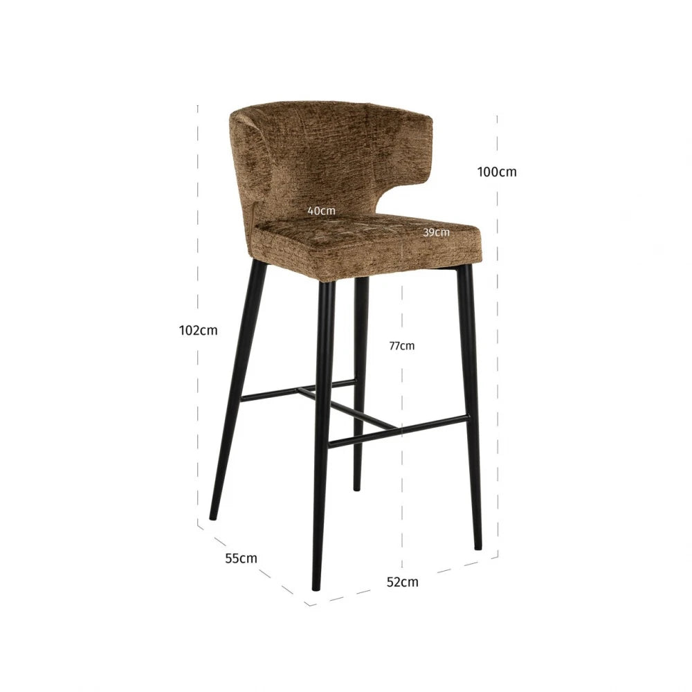 Scaun de bar din Chenille Maro si Metal Negru L52xH102cm Taylor Richmond interiors