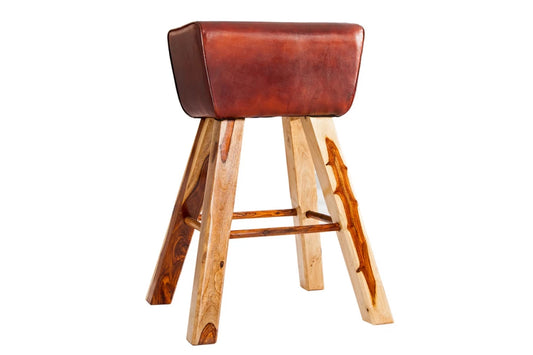 Scaun de bar din Lemn de mango Maro si Piele naturala Maro H75xL55cm Bock