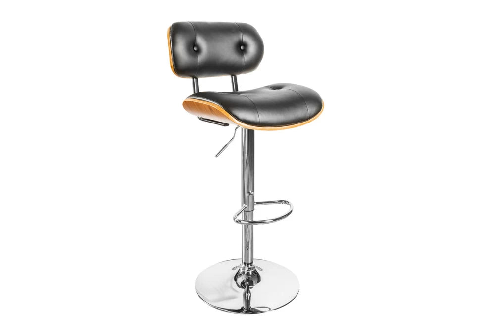 Scaun de bar din Metal Argintiu si Piele artificiala Negru H95-115xL51cm Classico