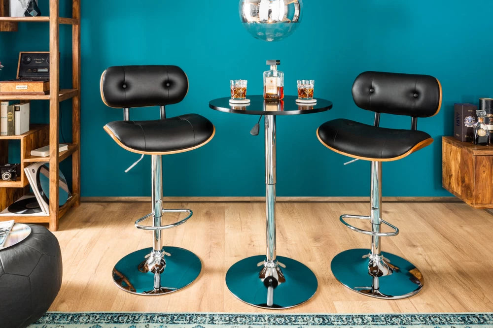 Scaun de bar din Metal Argintiu si Piele artificiala Negru H95-115xL51cm Classico