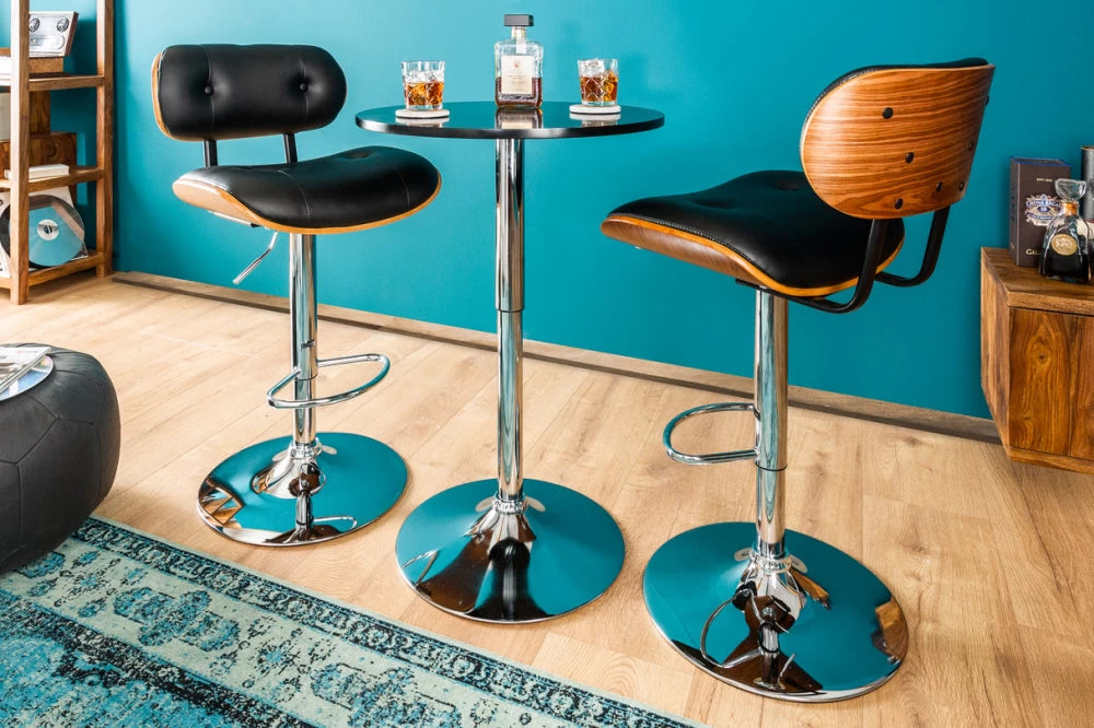 Scaun de bar din Metal Argintiu si Piele artificiala Negru H95-115xL51cm Classico