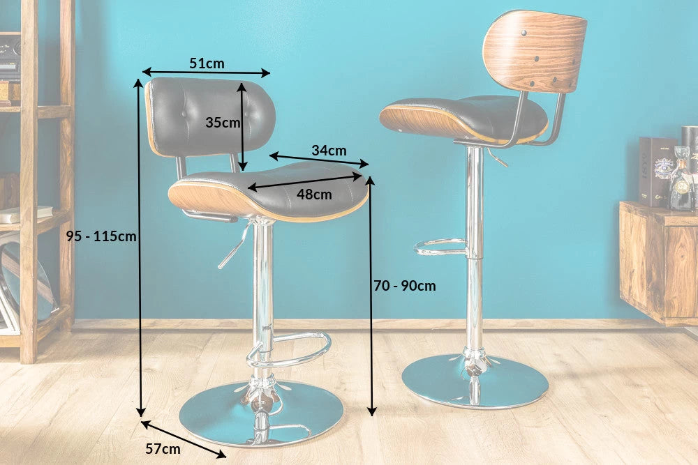 Scaun de bar din Metal Argintiu si Piele artificiala Negru H95-115xL51cm Classico
