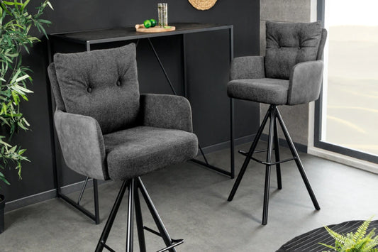 Scaun de bar rotativ din Catifea/Stofa Gri si Metal Negru Hx110Lx54xA54cm Big George