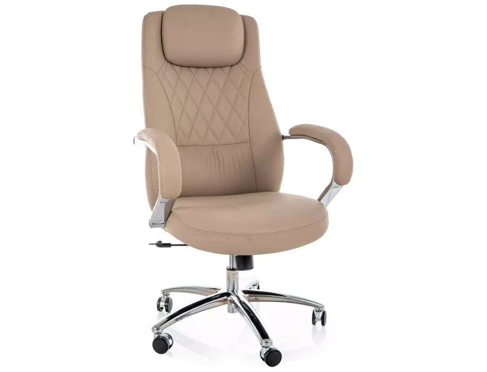 Scaun de birou din Piele ecologica Bej si Metal Argintiu H116-124xL68xA75cm Q-07