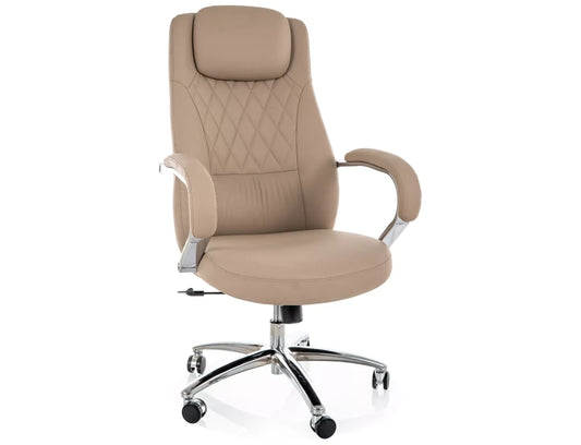 Scaun de birou din Piele ecologica Bej si Metal Argintiu H116-124xL68xA75cm Q-07