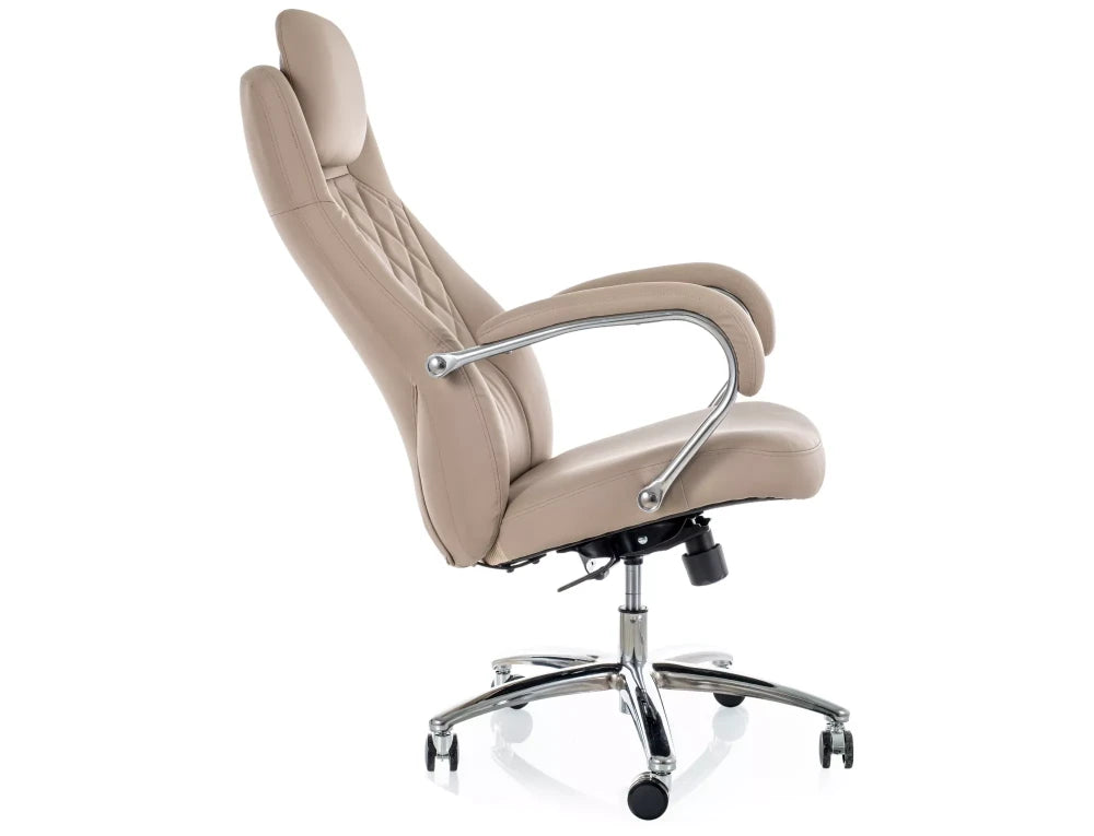 Scaun de birou din Piele ecologica Bej si Metal Argintiu H116-124xL68xA75cm Q-07