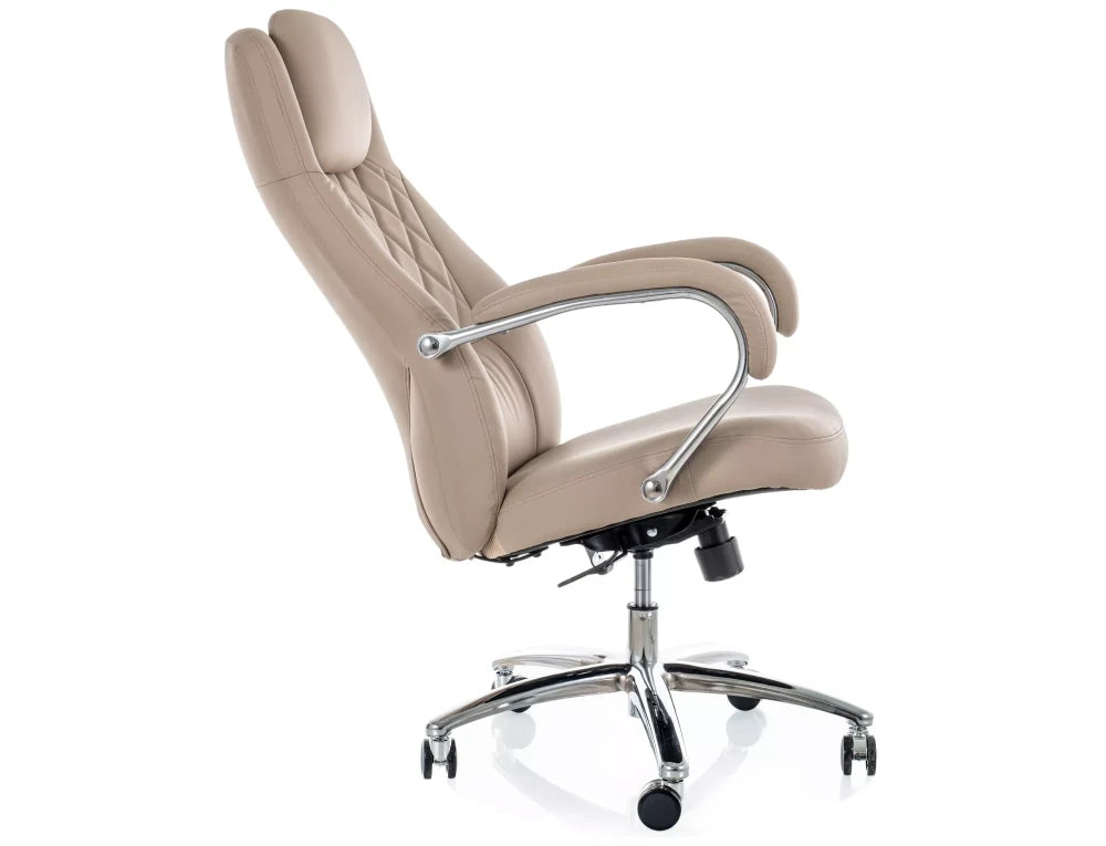Scaun de birou din Piele ecologica Bej si Metal Argintiu H116-124xL68xA75cm Q-07
