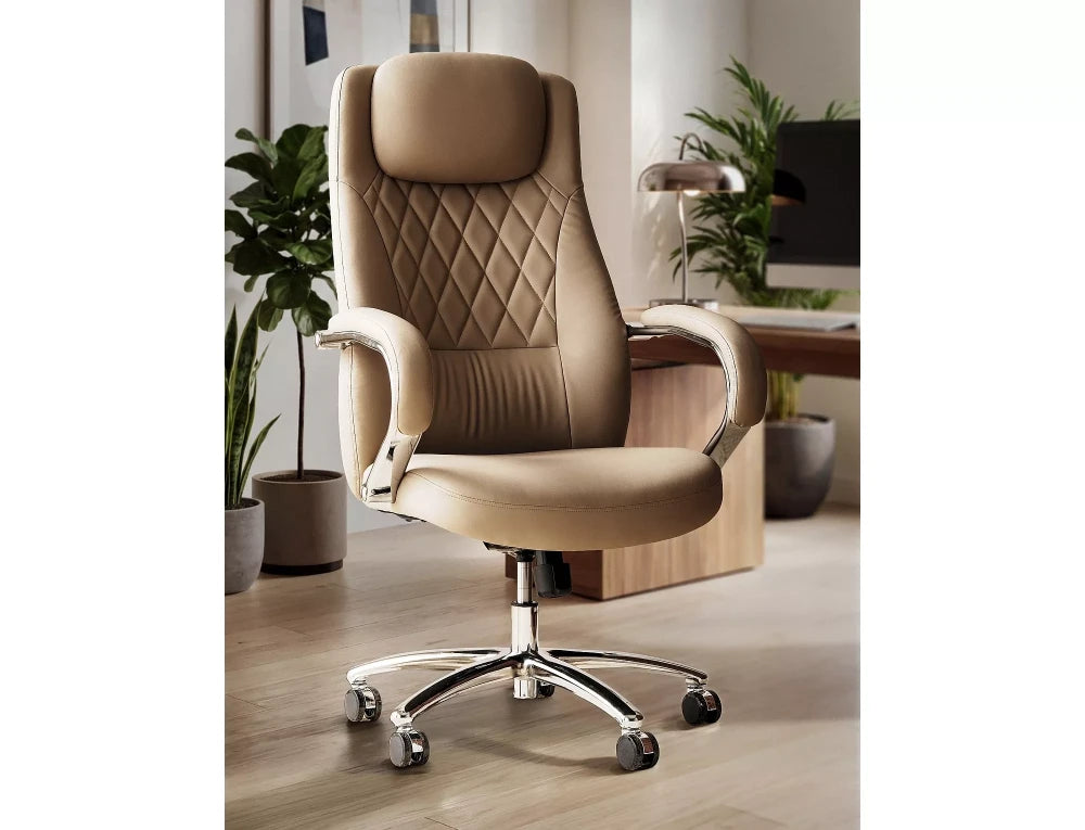 Scaun de birou din Piele ecologica Bej si Metal Argintiu H116-124xL68xA75cm Q-07