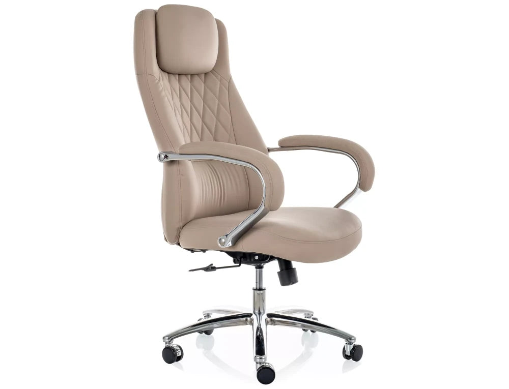 Scaun de birou din Piele ecologica Bej si Metal Argintiu H116-124xL68xA75cm Q-07
