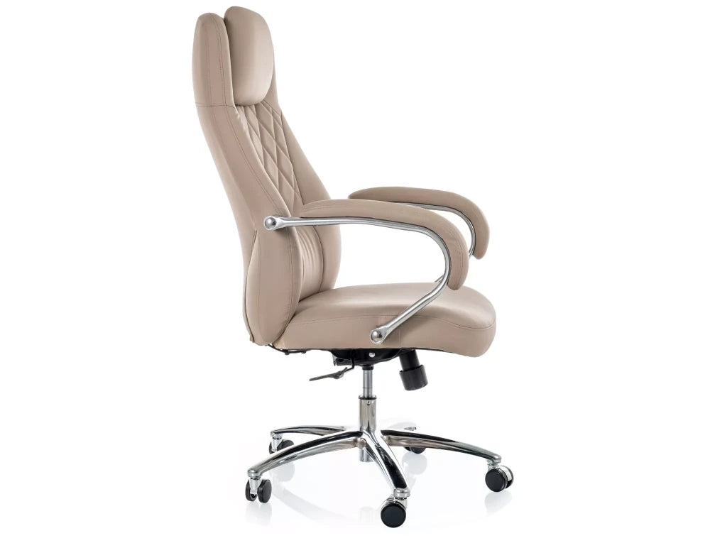 Scaun de birou din Piele ecologica Bej si Metal Argintiu H116-124xL68xA75cm Q-07
