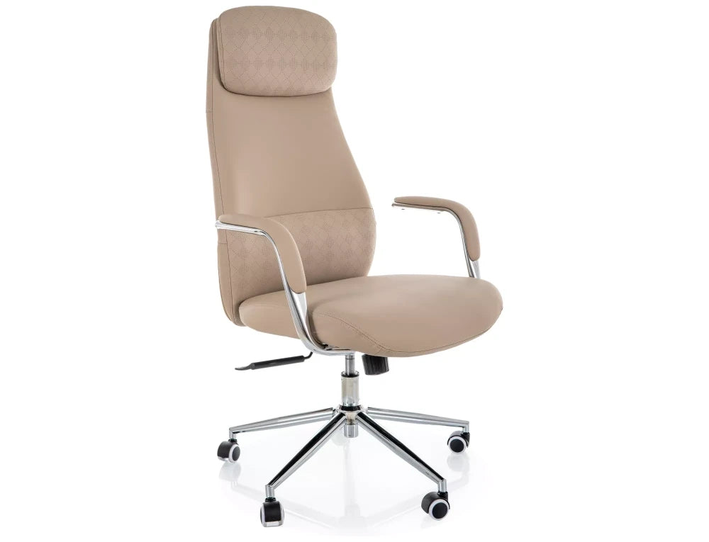 Scaun de birou din Piele ecologica Bej si Metal Argintiu H117-125xL65xA67cm Q-05