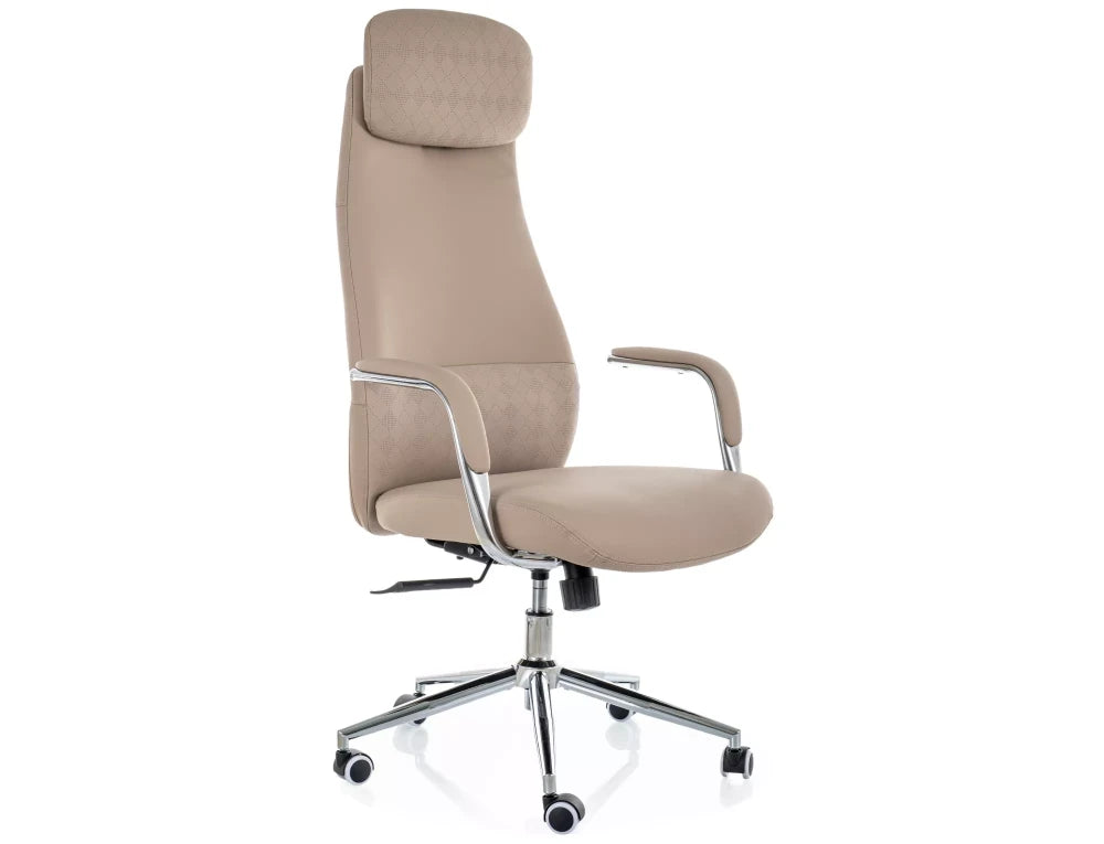 Scaun de birou din Piele ecologica Bej si Metal Argintiu H117-125xL65xA67cm Q-05