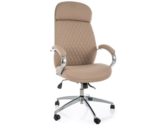 Scaun de birou din Piele ecologica Bej si Metal Argintiu H118-126xL64xA63cm Q-09