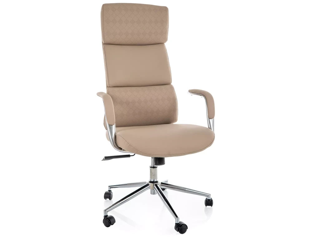 Scaun de birou din Piele ecologica Bej si Metal Argintiu H119-127xL65xA71cm Q-03
