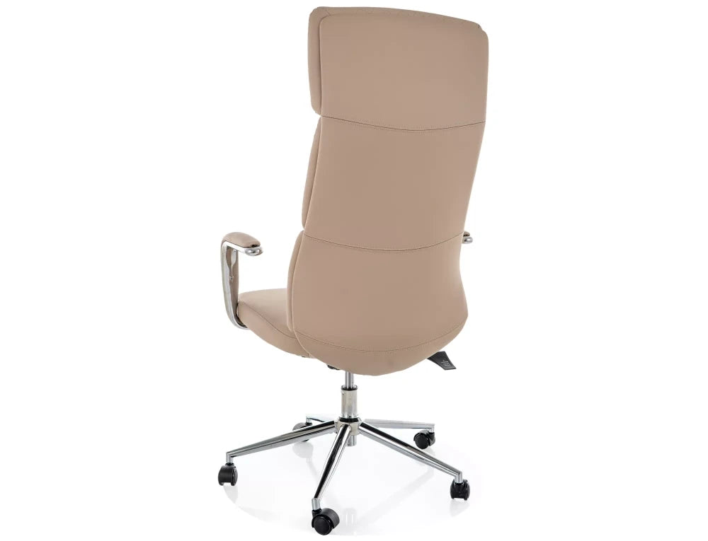 Scaun de birou din Piele ecologica Bej si Metal Argintiu H119-127xL65xA71cm Q-03