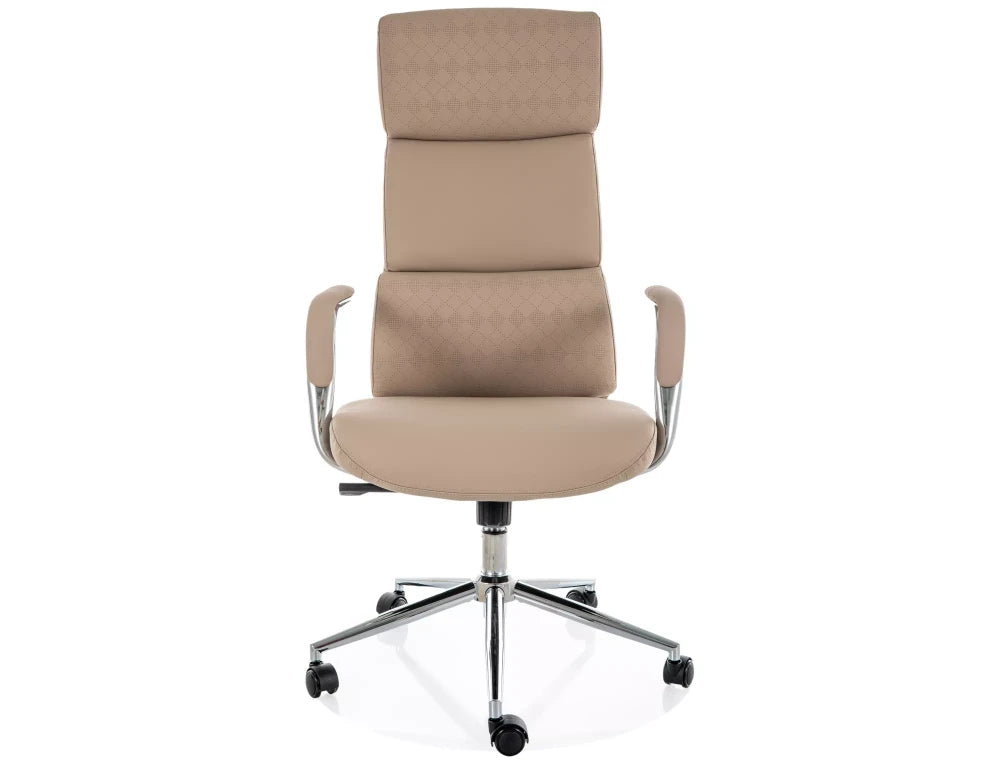 Scaun de birou din Piele ecologica Bej si Metal Argintiu H119-127xL65xA71cm Q-03