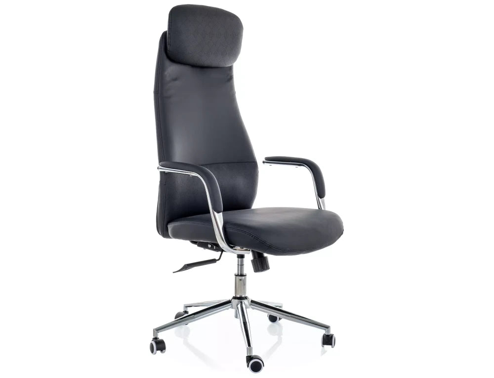 Scaun de birou din Piele ecologica Negru si Metal Argintiu H117-125xL65xA67cm Q-05