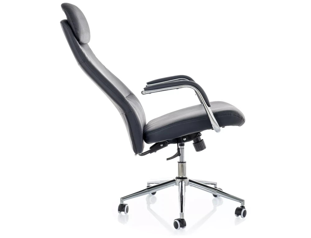 Scaun de birou din Piele ecologica Negru si Metal Argintiu H117-125xL65xA67cm Q-05