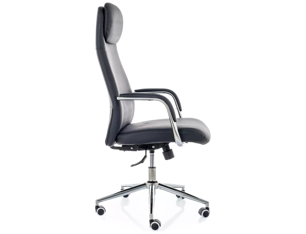 Scaun de birou din Piele ecologica Negru si Metal Argintiu H117-125xL65xA67cm Q-05