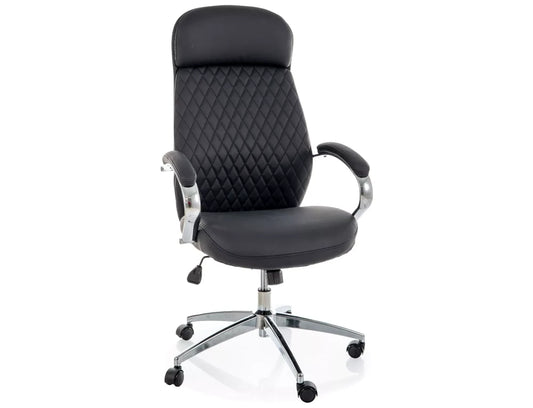 Scaun de birou din Piele ecologica Negru si Metal Argintiu H118-126xL64xA63cm Q-09