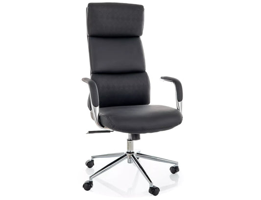 Scaun de birou din Piele ecologica Negru si Metal Argintiu H119-127xL65xA71cm Q-03