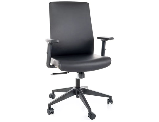 Scaun de birou din Piele ecologica Negru si Metal/Plastic Argintiu/Negru H100-110xL64xA58cm Q-085