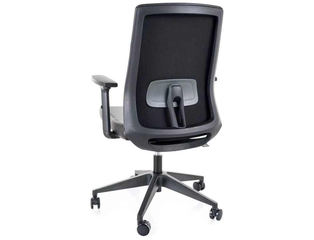Scaun de birou din Piele ecologica Negru si Metal/Plastic Argintiu/Negru H100-110xL64xA58cm Q-085