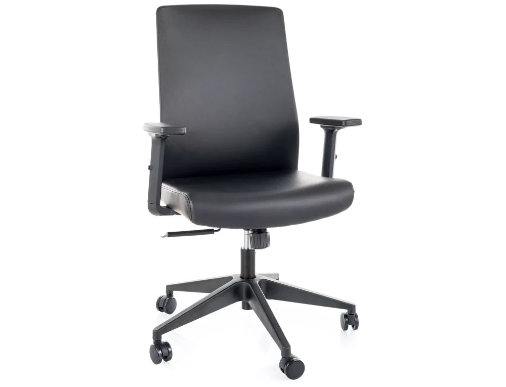 Scaun de birou din Piele ecologica Negru si Metal/Plastic Argintiu/Negru H100-110xL64xA58cm Q-085
