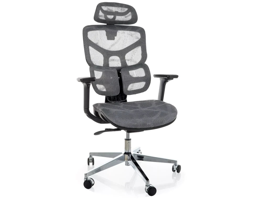 Scaun de birou din Plasa Gri si Metal Argintiu H112-122xL51xA53cm EQ-1