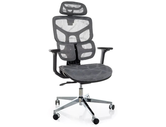 Scaun de birou din Plasa Gri si Metal Argintiu H112-122xL51xA53cm EQ-1
