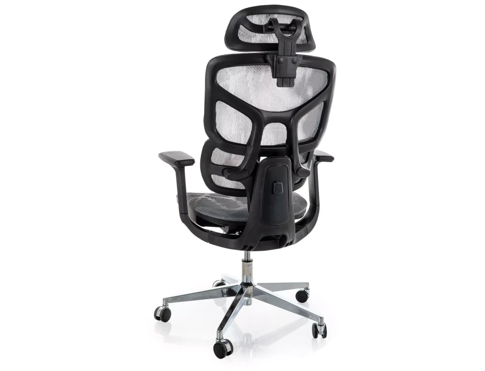 Scaun de birou din Plasa Gri si Metal Argintiu H112-122xL51xA53cm EQ-1