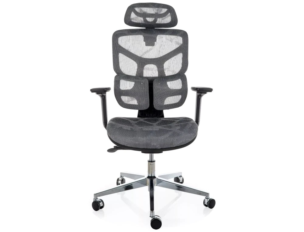 Scaun de birou din Plasa Gri si Metal Argintiu H112-122xL51xA53cm EQ-1
