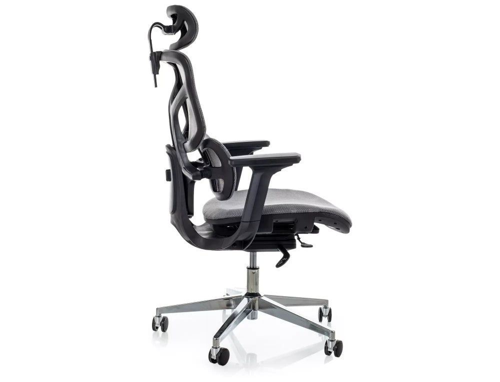 Scaun de birou din Plasa Gri si Metal Argintiu H112-122xL51xA53cm EQ-1