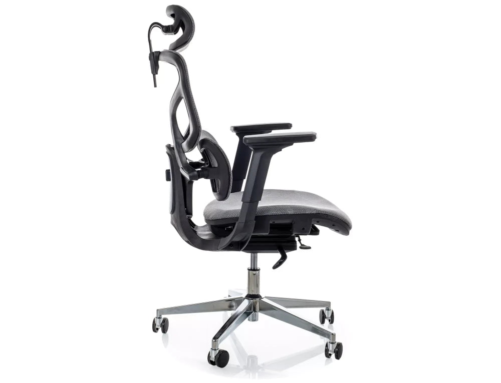 Scaun de birou din Plasa Gri si Metal Argintiu H112-122xL51xA53cm EQ-1