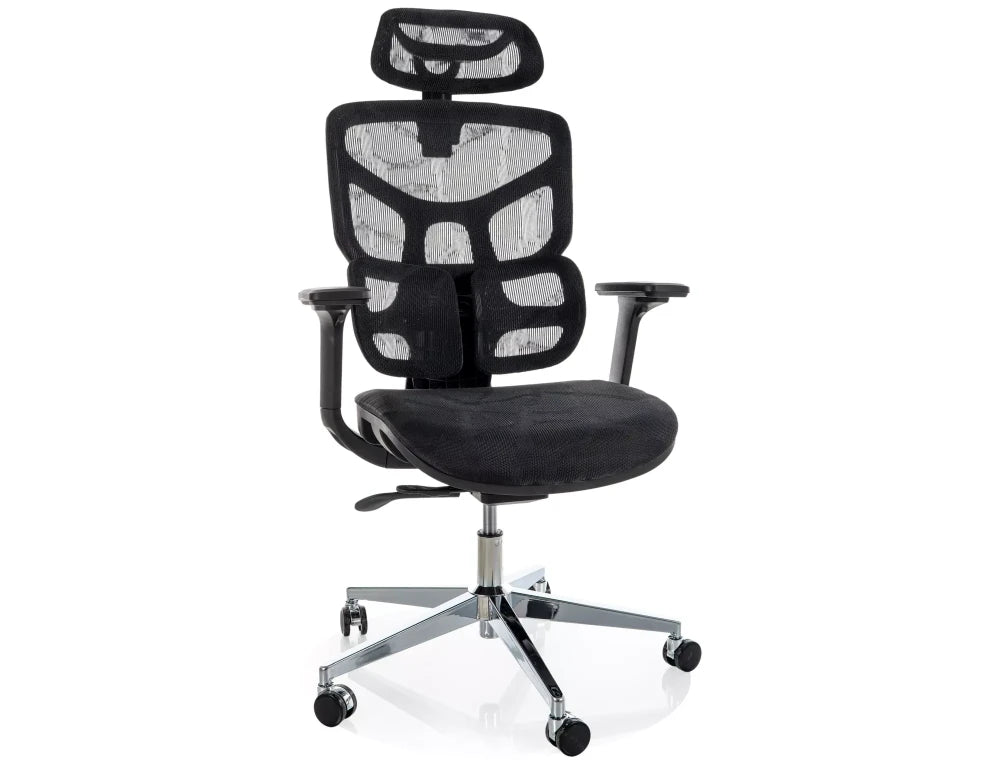 Scaun de birou din Plasa Negru si Metal Argintiu H112-122xL51xA53cm EQ-1