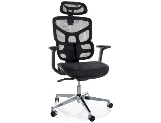 Scaun de birou din Plasa Negru si Metal Argintiu H112-122xL51xA53cm EQ-1