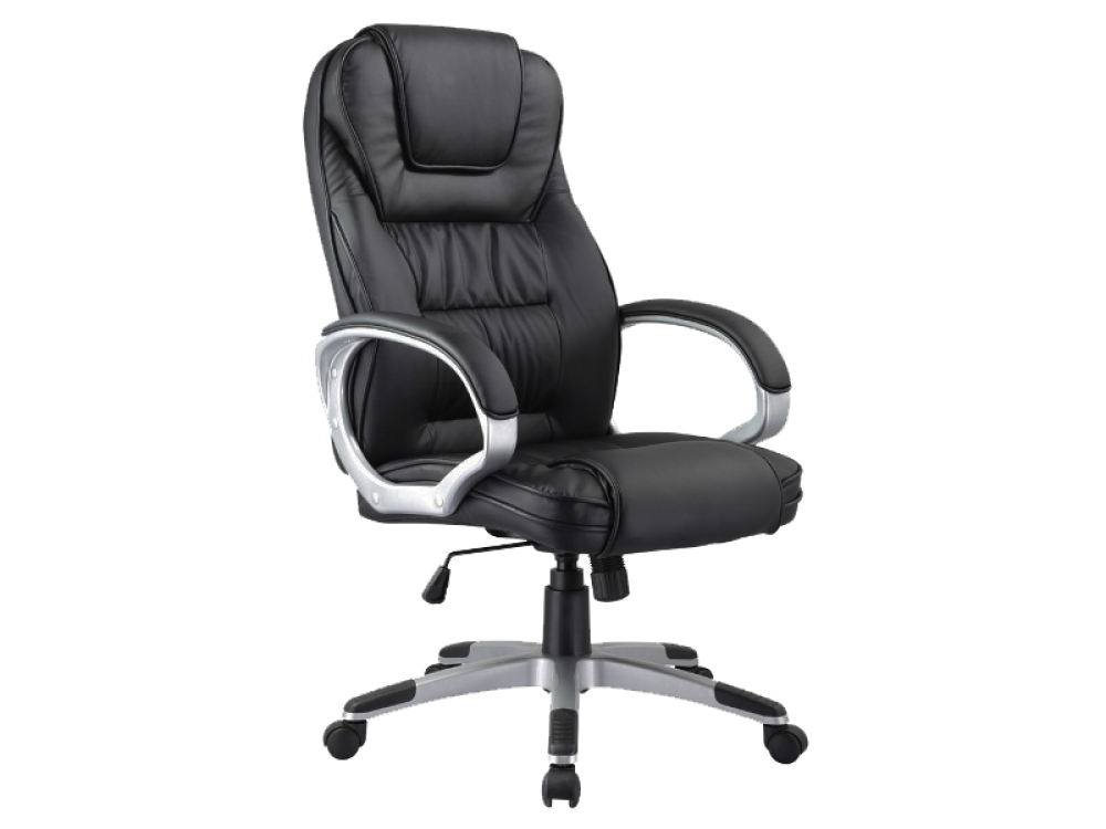 Scaun de birou directorial reglabil din Piele ecologica si Metal Negru/Argintiu H112-150xL48xA64cm Q31