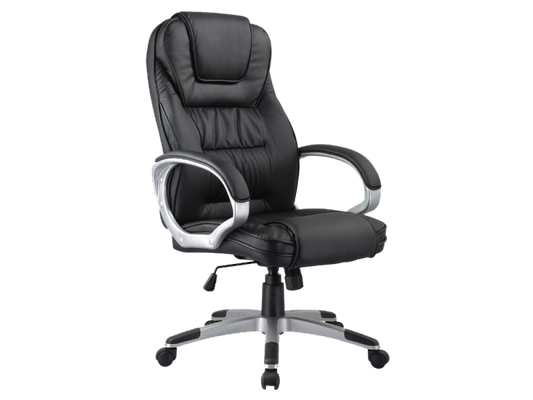 Scaun de birou directorial reglabil din Piele ecologica si Metal Negru/Argintiu H112-150xL48xA64cm Q31