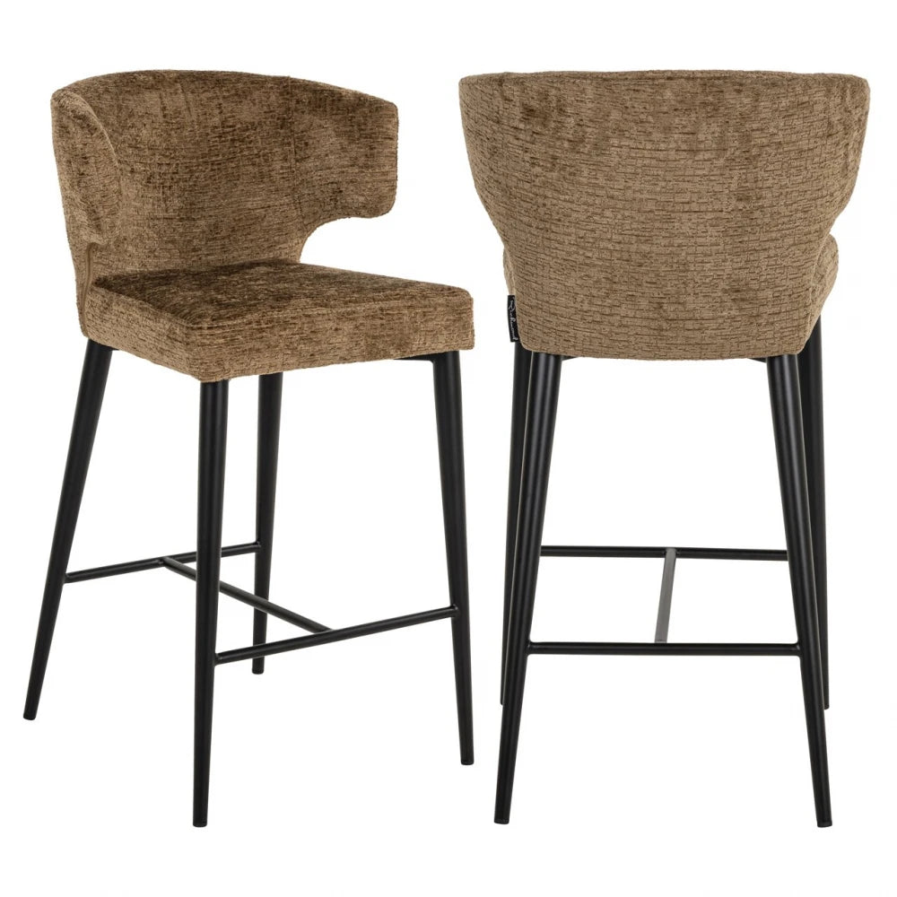 Scaun de insula din Chenille Maro si Metal Negru L52xH93cm Taylor Richmond interiors