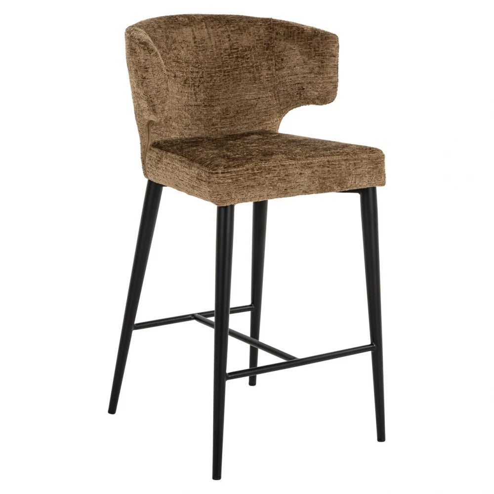 Scaun de insula din Chenille Maro si Metal Negru L52xH93cm Taylor Richmond interiors