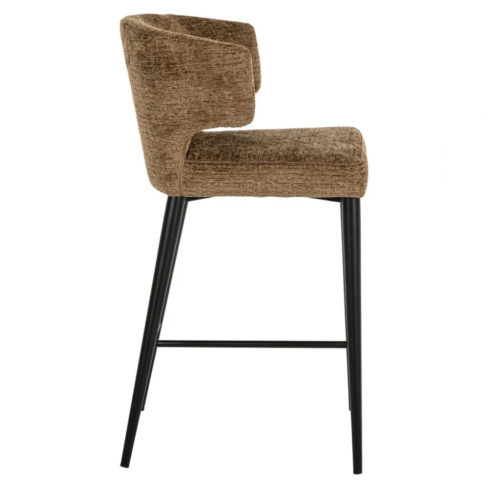 Scaun de insula din Chenille Maro si Metal Negru L52xH93cm Taylor Richmond interiors