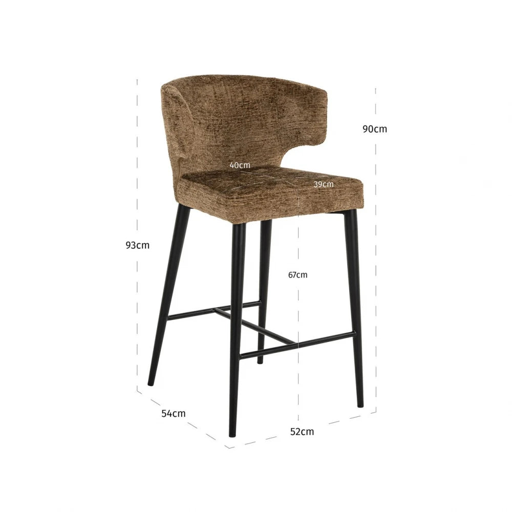 Scaun de insula din Chenille Maro si Metal Negru L52xH93cm Taylor Richmond interiors