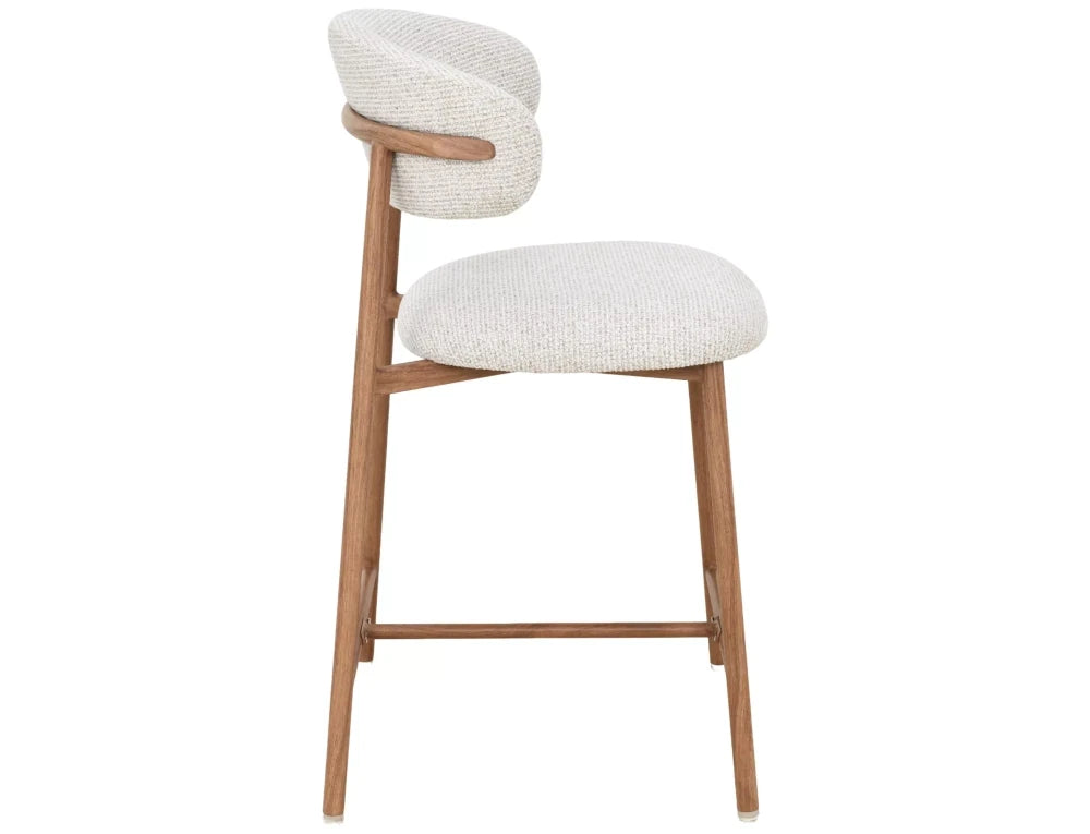 Scaun de insula tapitat cu Stofa Bej deschis cu picioare maro H91xL50xA52cm Elton