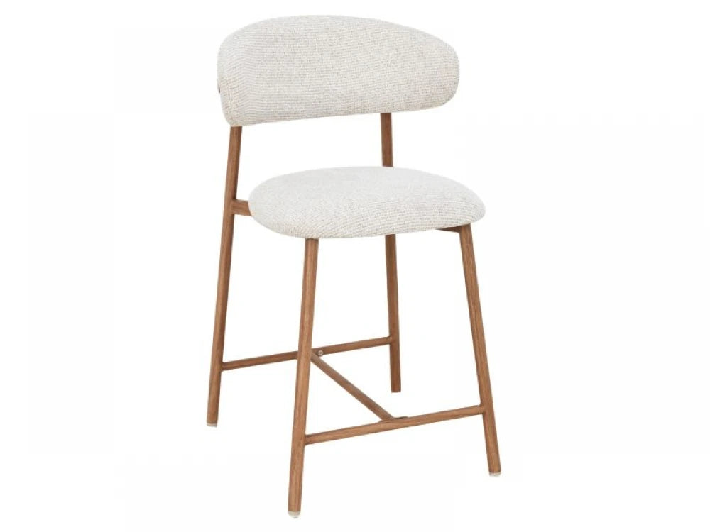 Scaun de insula tapitat cu Stofa Bej deschis cu picioare maro H91xL50xA52cm Elton