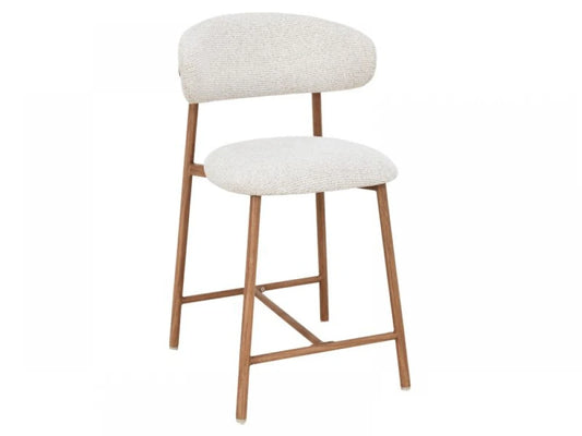 Scaun de insula tapitat cu Stofa Bej deschis cu picioare maro H91xL50xA52cm Elton