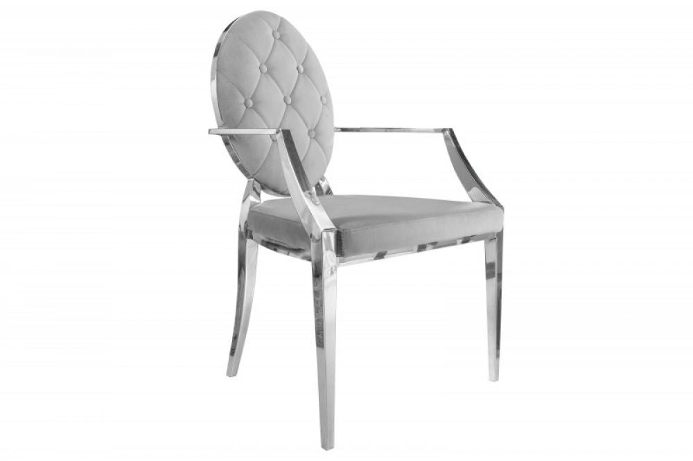 Scaun din Otel inoxidabil si Catifea Gri cu picioare Argintii H92xL62xA60cm Barock