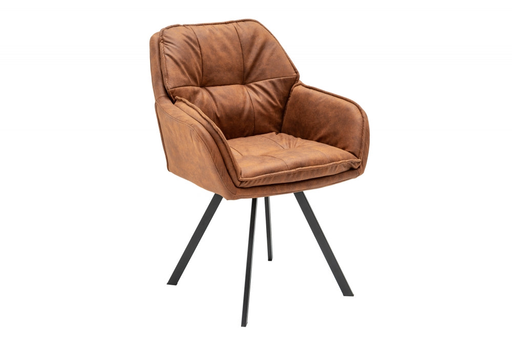 Scaun rotativ tapitat cu Microfibra Maro cu picioare din Metal Negru H85xL63xA62cm Lounger