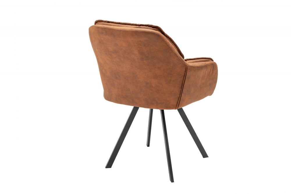 Scaun rotativ tapitat cu Microfibra Maro cu picioare din Metal Negru H85xL63xA62cm Lounger