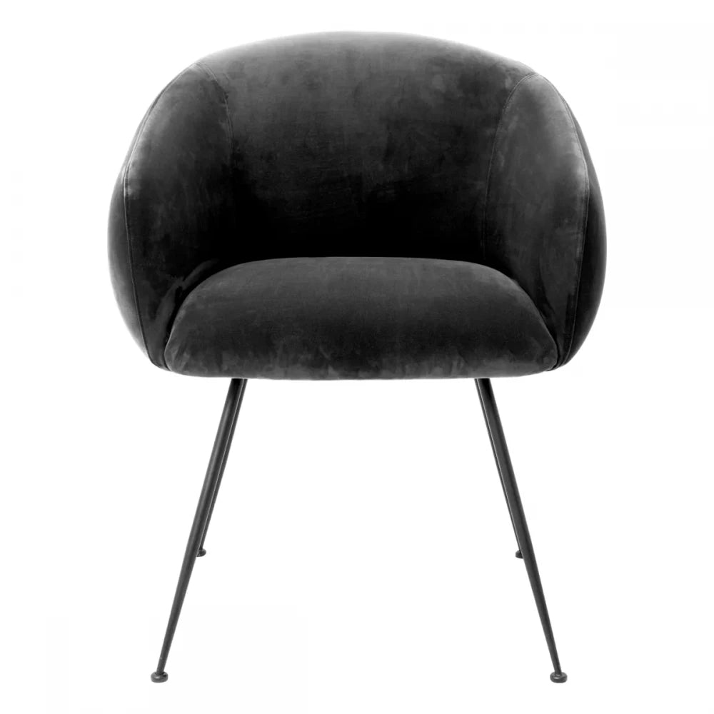 Scaun tapitat cu Catifea Gri inchis cu picioare din Metal Negru H79xL61xA60cm Elbury Eichholtz