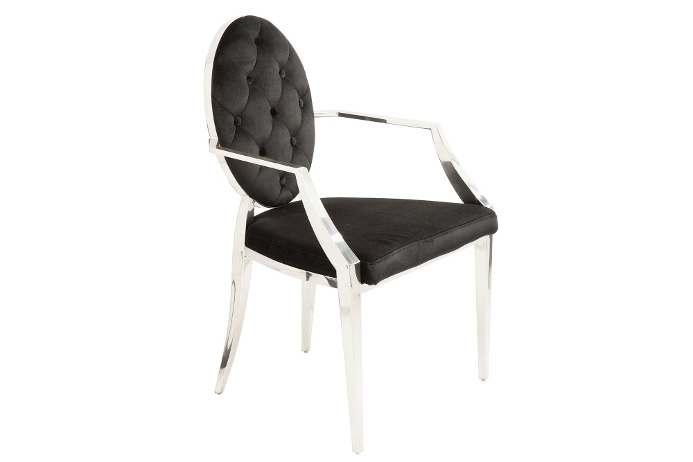 Scaun tapitat cu Catifea Negru cu picioare din Otel inoxidabil Argintiu H92xL63xA64cm Barock Modern